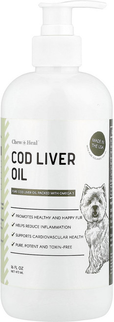 대구간 오일 473ml 피부·모질 케어 | Chew + Heal Cod Liver Oil, Chew + Heal, 대구 간유, 473ml(16fl