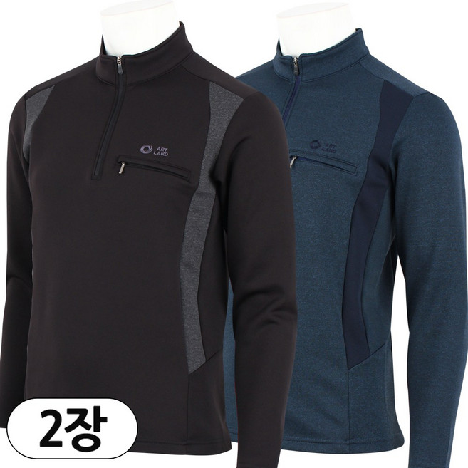 2장 [더빅보스] 겨울 남성용 AT 무지 배색 집업티 _ 데일리 심플 베이직 반집업 등산티 작업복 티셔츠 국내 제작 B1164