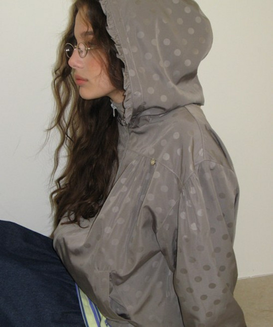 RONRON DOT PENDANT FRILL 후드 WIND 점퍼 그레이