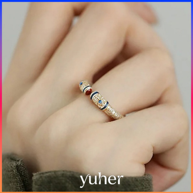 행운과 보호의 불교 평안 소원성취 실버 오픈 링 반지