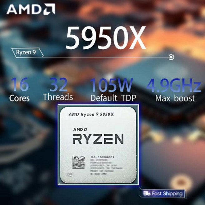 AMD 라이젠 9 5950X CPU R9 5950X 프로세서 16코어 32스레드 데스크탑 컴퓨터 프로세서 3.4GHz4.9GHz 소켓 AM4 105W CPU, [01] 옵션1
