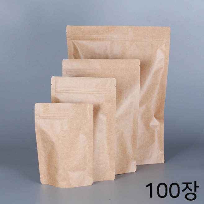 [모담팩]크라프트 원두봉투 지퍼스탠드형 500g용 100장, 100개입, 1개