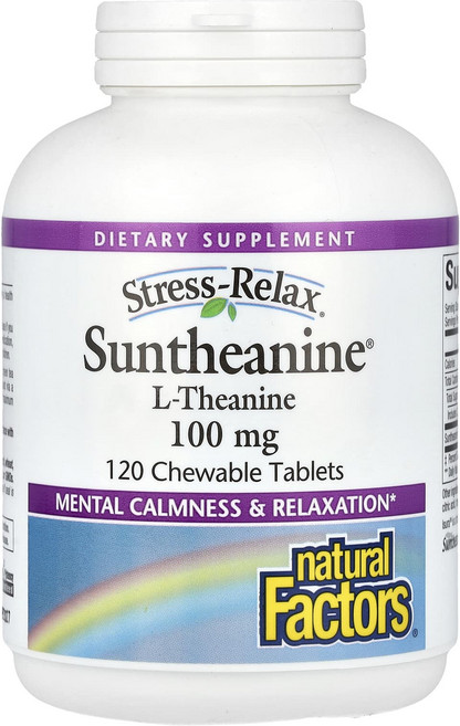 Natural Factors Stress-Relax Suntheanine l-테아닌 200mg 츄어블 정 120정(1정당 100mg), NaturalFactorsStressRelaxSunth, 1개, 120정