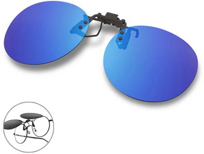 글라시야 사각형 및 원형 클립선글라스 15종, 원형 플립업 블루미러(금속테용), 1개