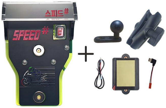 프로라이더스 스피드샵 오토바이 자석 충전거치대 1구커버형 세트, 그린컬러+백미러마운트+C타입젠더, 1개