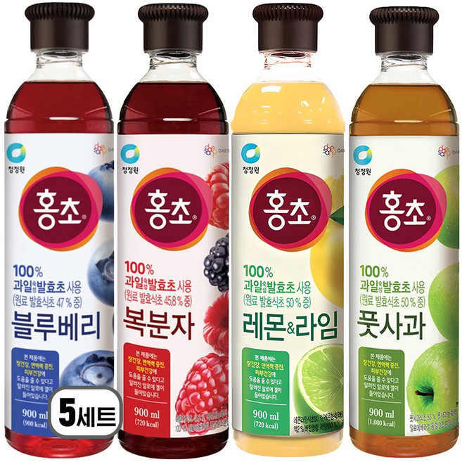 청정원 홍초 블루베리 + 복분자 + 레몬라임 + 풋사과, 5세트, 3.6L