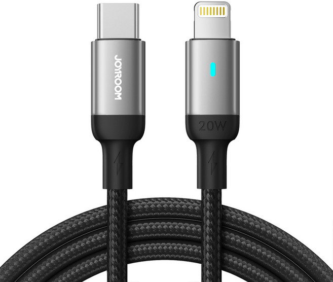 [1년 무상 A/S] 아이베리 LED 라이팅 C to 라이트닝 PD 20W 고속 충전케이블, 블랙, 1.2m, 1개