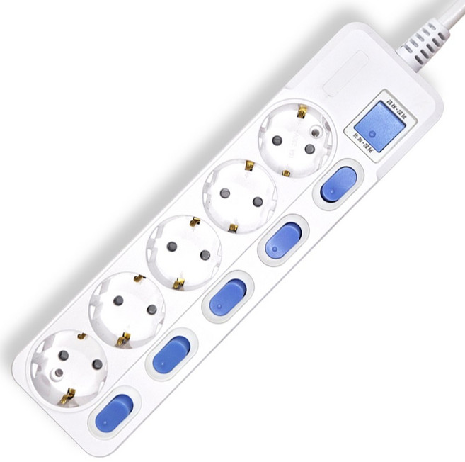 개별스위치+과부하차단 KC인증 접지 2800W 절전 콘센트 5구 멀티탭, 1개, 화이트(파란스위치), 3m