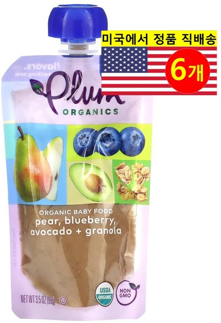 Plum Organics 6개월 이상 유아용 오가닉 과일 채소 곡물 퓨레 이유식 113g 6개, 6개 - 쿠팡