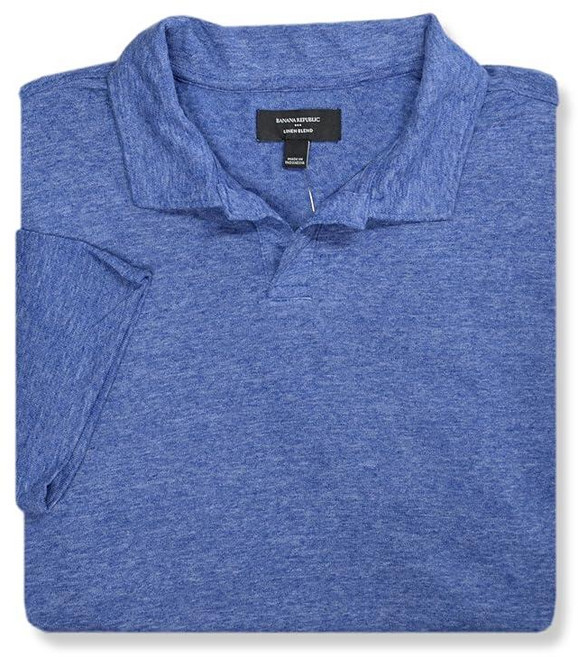 Banana Republic 남성용 스탠다드 핏 리넨 혼방 오픈 폴로 셔츠 라줄리 블루 XL