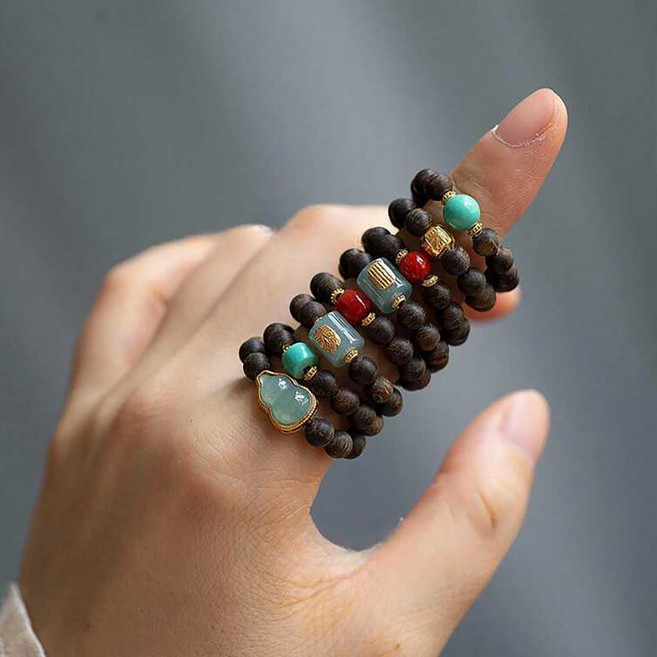 ROYALBELLE 남녀 공용 우드 비즈 다층 반지 천연석 장식 데일리 액세서리 반지 E01022412