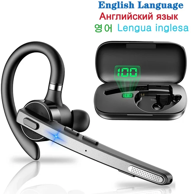 New Bee M53 블루투스 헤드셋 무선 헤드폰 듀얼 마이크 음소거 소음 차단 이어폰 드라이버 사무실 용 핸즈, 01 English Black