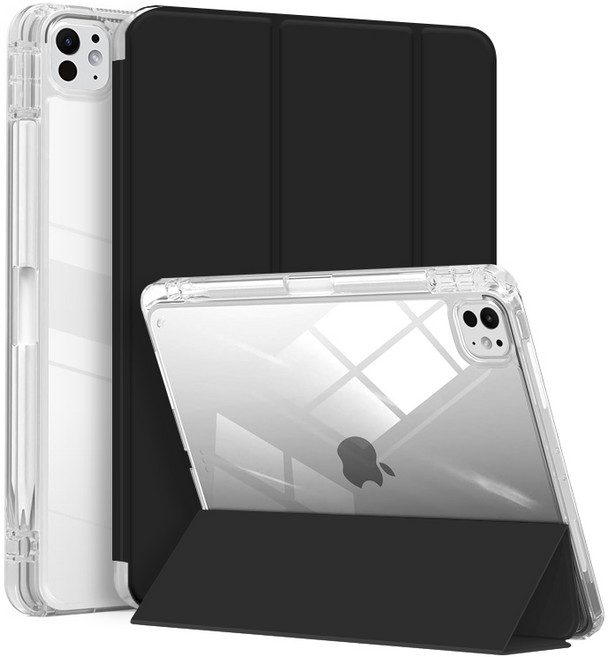 니하 아이패드 11세대(A16)/10세대 10.9 파인 투명 애플펜슬 수납 케이스, 블랙, 1개