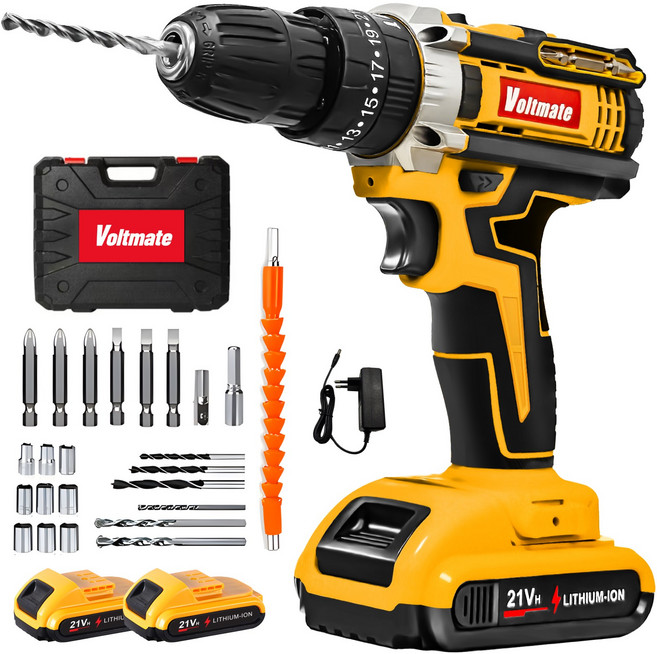 [국내발송] VoltMate 21V 다용도 전동드릴 35N 빅토크해머드릴무선 가정용전동드라이버 임팩트드릴 해머전동드릴 배터리 2개 세트, 1세트, 본품 + 배터리2개이상