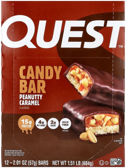 Quest Nutrition Candy Bar Peanutty Caramel 12 Bars 2.01 oz (57 g) Each - 쿠팡