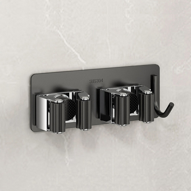 디에스가추몰 청소도구 후크 홀더 욕실 주방 다용도 더블 클립 걸이 홀더, 1개, 엘레강스 블랙