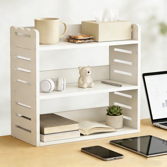 BLACK K7 2단 3단 책상 수납 선반 미니 책꽂이 칸막이, 화이트