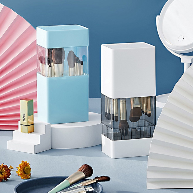 득템상회 뚜껑 있는 브러쉬 보관함 미용소품 메이크업소품함 보관함 정리함 수납용품 브러시보관 뷰티소품, 핑크