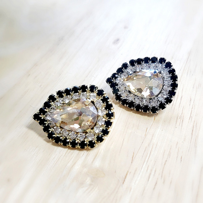 비즈라이프 20*25mm 물방울 블랙화이트 보석단추, 금도금, 샴페인, 1개