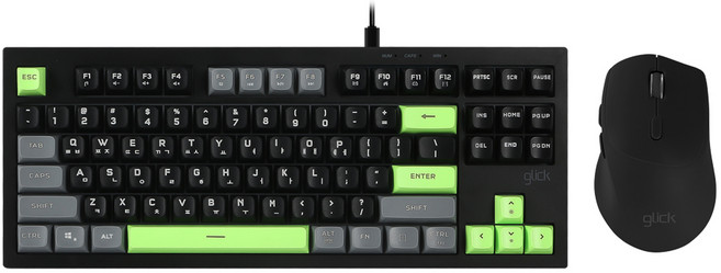 지클릭커 오피스프로 OPS60 사일런스 M 다쿠아즈 87 키보드 마우스 세트 포커 그린 CR2, 텐키리스, OPS60 87키