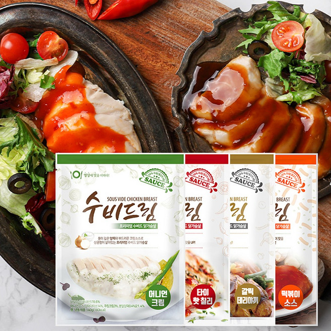 수비드림 수비드 닭가슴살 타이핫칠리/갈릭데리야끼/어니언크림/떡볶이 140g, 떡볶이, 10개