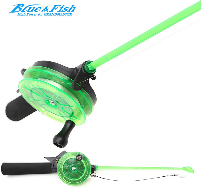 BNF 빙어 송어 산천어용 일체형 간편 얼음낚시대 세트, 그린