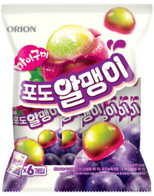 오리온 마이구미 포도알맹이, 216g, 6개