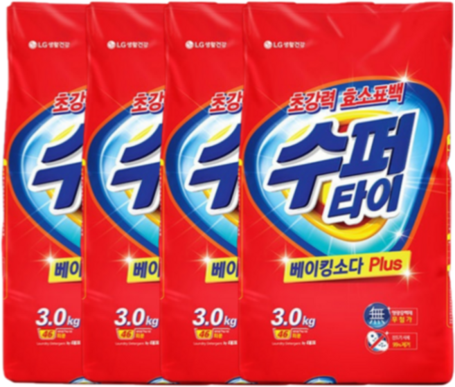 수퍼타이 세탁세제 가루세제 슈퍼타이 리필 3kg, 4개