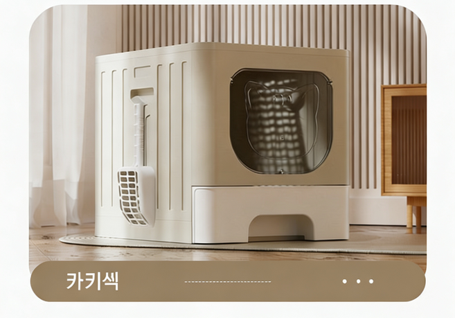 밀폐형 서랍식 고양이 모래통 냄새 차단 높임 방수 기능 대용량, 카키색, 1개