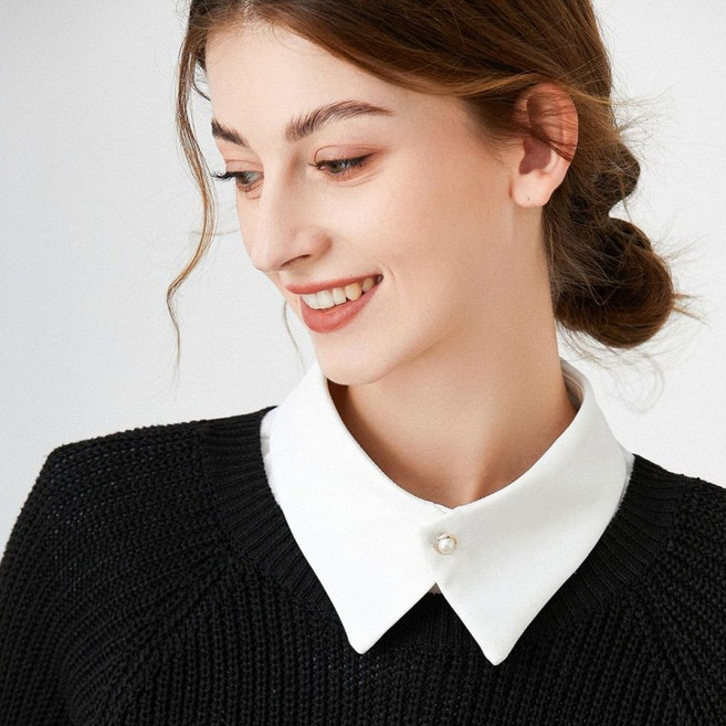 우주커머스 진주 단추 쉬폰 페이크 카라 레이어드 카라 목 카라 이너 카라 넥케이프 목폴라 페이크 셔츠 블라우스