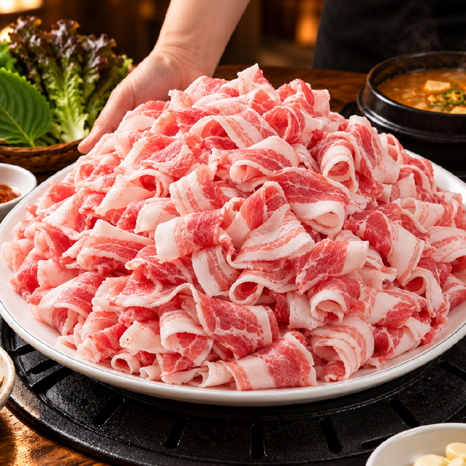 [푸짐한 대용량] 얇게 썬 대패삼겹살 냉동 삼겹살, 2개, 1kg