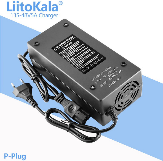 LiitoKala- 리튬 이온 배터리 팩 충전기 48V/36V 13S/10S 2A/3A/5A 42V/54.6V 5A AC DC 전원 공급 장치 어, 10 54.6V5A-P Pug, 1개