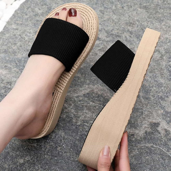 여자 라탄 통굽슬리퍼 휴양지 키높이실내화 5cm