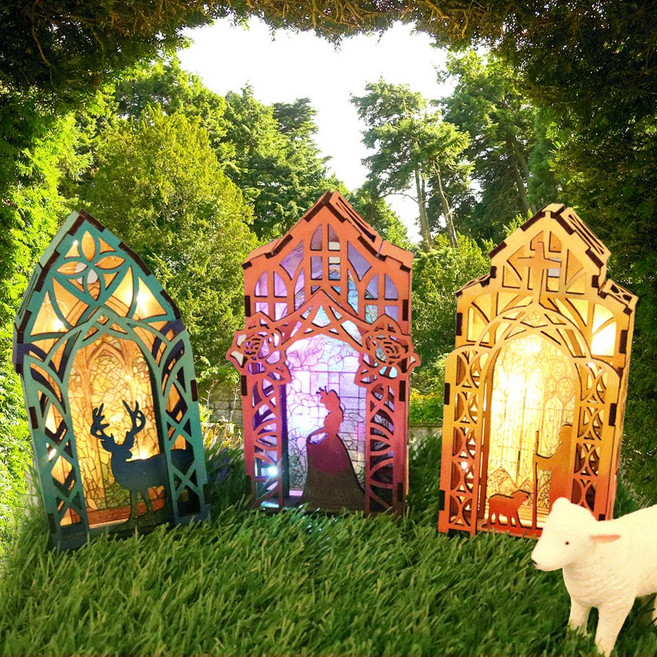 [아이디몬] 우드DIY 스테인드글라스 무드등 만들기 장식 키트 레트로 조명 감성 데코 와이어 전구, 프린세스