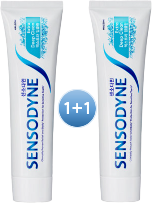 [치과전문의 추천치약 1위]입냄새 미백 잇몸 시린이 충치 풀케어 고불소 "센소다인 엑스트라 딥클린 치약1+1(사은품)[엑스트라 딥클린 총 120G x 2 무료배송], 2개