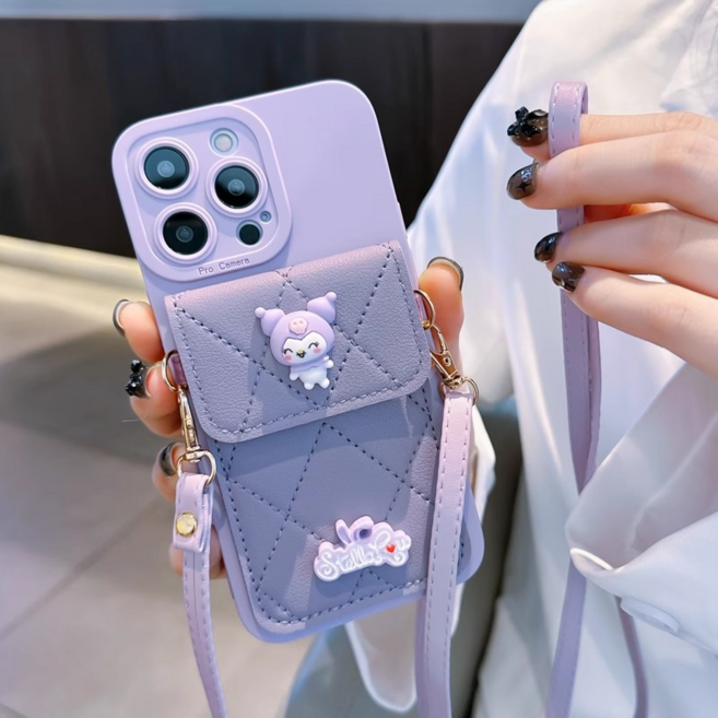 퍼플 쿠로미 카드 지갑 목걸이 갤럭시 A17케이스 무너폰 키즈폰케이스