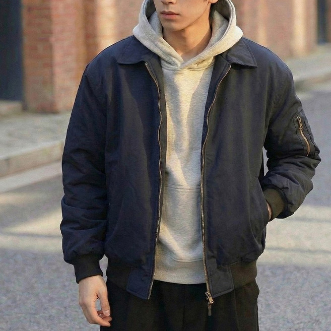 UPPERCUT 남여공용 베이직 루즈핏 카라넥 항공점퍼 블루종 빅사이즈 캐주얼 봄가을 아우터