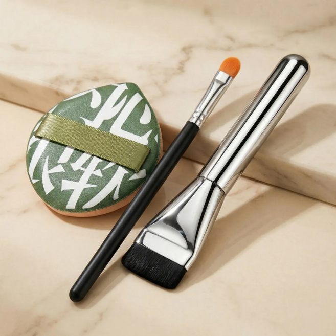 잘샀지 컨실러 + 파운데이션 브러쉬 + 아기궁둥이 모찌 퍼프 3종세트, 3개, 실버 그린 블랙