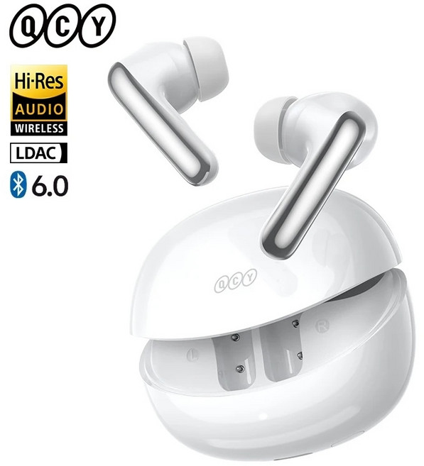 QCY MeloBuds N60 무선 블루투스 6.0 이어폰 하이브리드 ANC 헤드폰 LDAC 하이 레졸루션 오디오 코액셜 듀얼 드라이버 45시간, WHITE