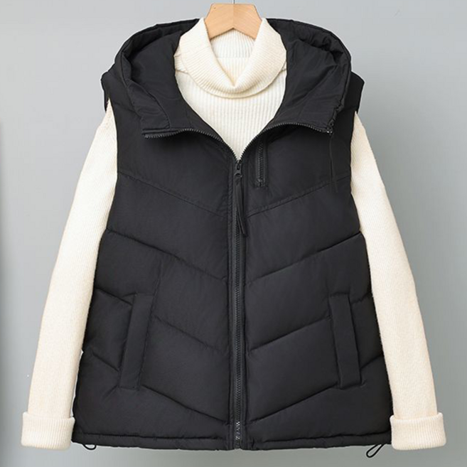 VVRR 여성 심플 후드 지퍼 루즈 핏 데일리 스타일 클래식 베스트 C0111020