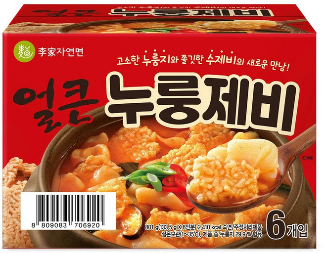이가자연면 이가자연면 얼큰 누룽제비 6개입 2개 133.5g 1세트 1세트, 5세트