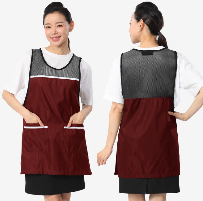 ZZ19 망사 원피스 앞치마 요양보호사 메쉬 여름 요양원, ZZ19 버건디L, 1개
