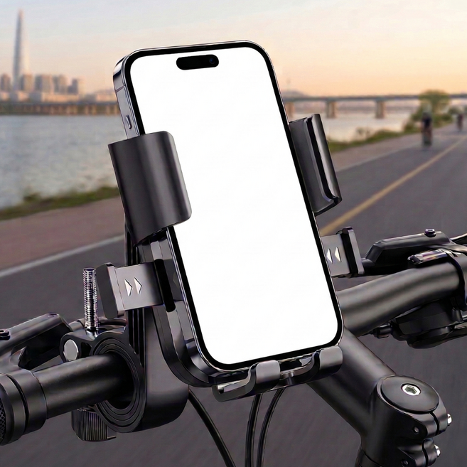 아메니아 강력고정 원터치 자전거 핸드폰 거치대, 블랙, 1개