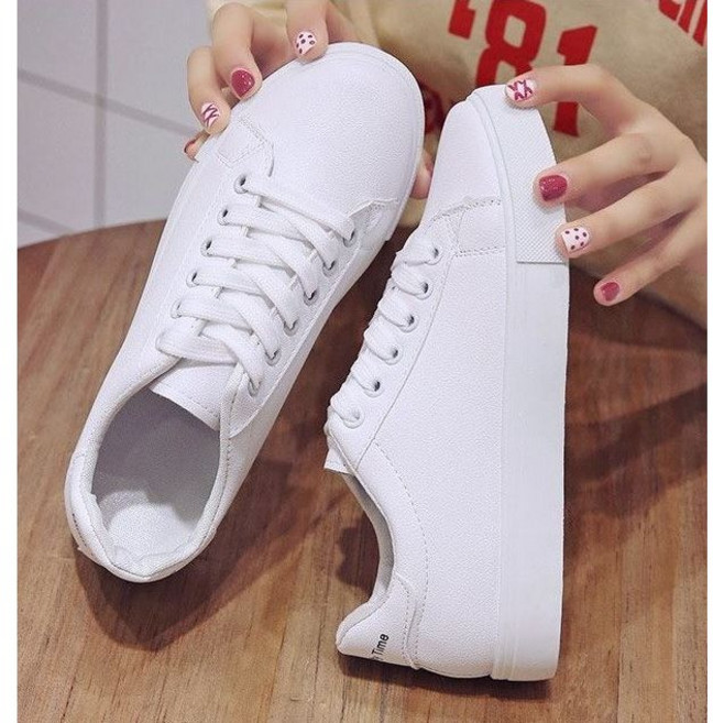 白鳥麗子 拼接字母繫帶休閒小白鞋