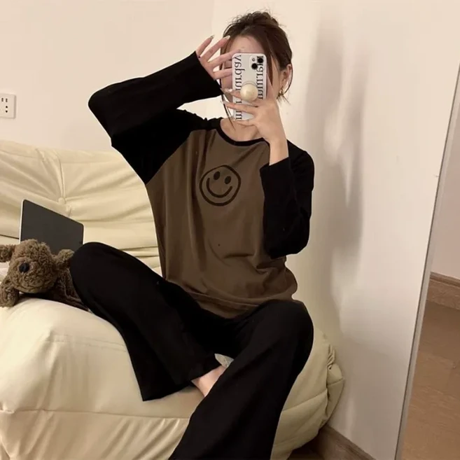 슈가라인 스마일 긴팔 잠옷 상하의 세트 홈웨어 파자마
