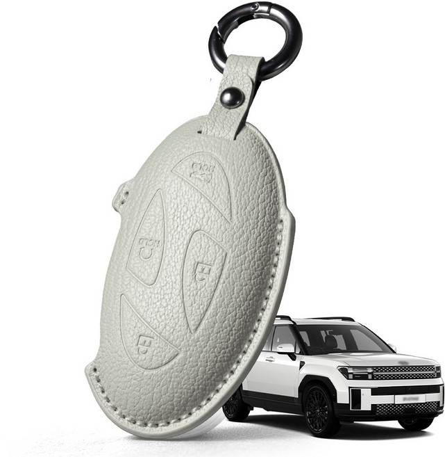 프리미엄 고급 산양가죽 스마트키케이스 / 현대 디 올 뉴 싼타페 MX5 (2023.08-2026) 호환 / 키홀더 키커버 감성 키보호케이스, 7버튼, 베이지