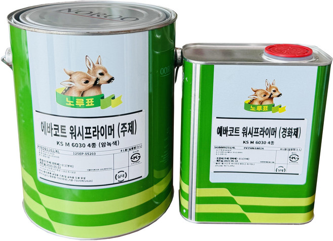 노루 에바코트 워시프라이머 4L 알루미늄 비철금속 하도 프리워시 에칭프라이머, 암녹색 4L, 1개