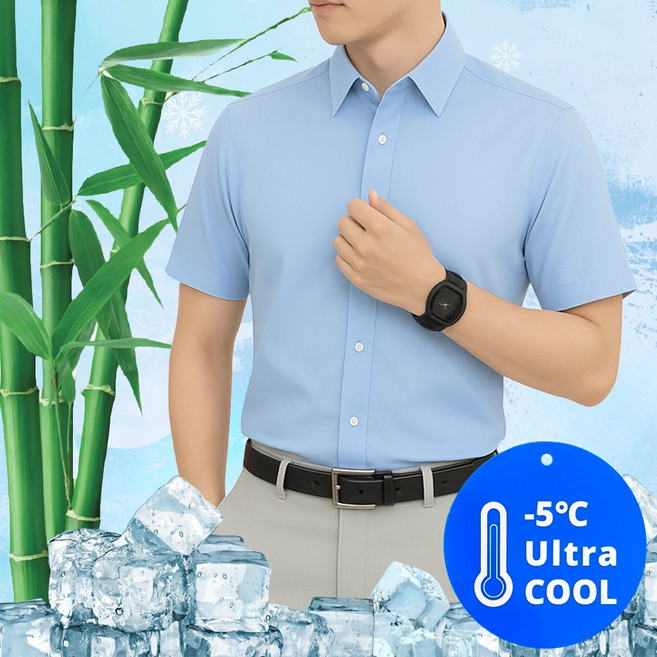 남성 여름 시원한 대나무소재 통기성 청량감 뱀부 스판 반팔 와이셔츠 RFCB2101_3