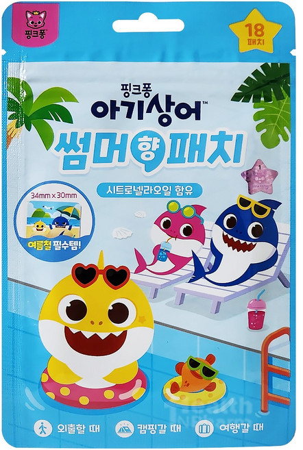 핑크퐁 아기상어 썸머향패치 18패치(제조연월:23.02)/모기기피/모기퇴치/캐릭터썸머쿨/벌레기피, 1개