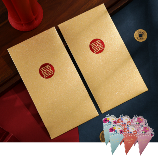 코지치 펄 용돈봉투 돈 편지 카드 부모님 선물, 골드 복, 6개입